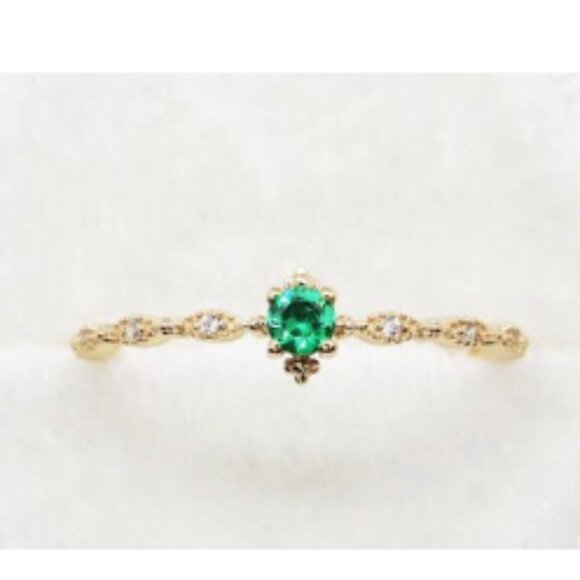 Solid Gold Emerald Green Gemstone Dainty Stackable Ring (7)